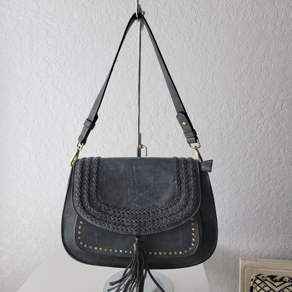 Antik Kraft Gray/ Blue Western Studded Saddle Bag Purse